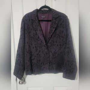 Eileen Fisher Water Lilly JacquardBlazer Chenille&Silk Blend,Size Large,Eggplant